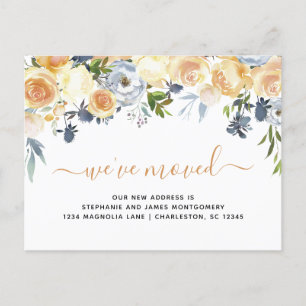 Carte Postale Faire-part Moderne Corail Pêche Bleu Aquarelle Florale Déplac