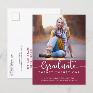 Carte Postale Faire-part Moderne Elégant Bourgogne - Script de Graduation P