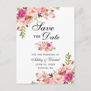 Carte Postale Faire-part Moderne Elégant rose floral Enregistrer la date