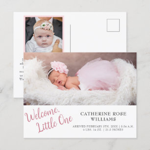 Carte Postale Faire-part Moderne fille de bébé de script rose naissance 