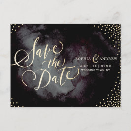 Carte Postale Faire-part Moderne glamour noir or calligraphie enregistrer l