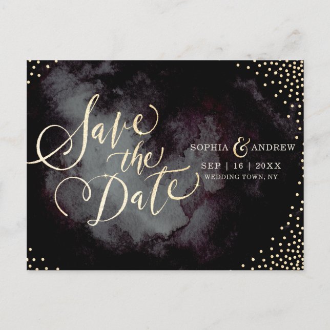 Carte Postale Faire-part Moderne glamour noir or calligraphie enregistrer l (Devant)