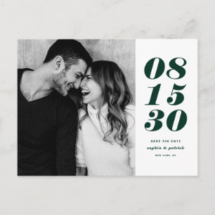 Carte Postale Faire-part Moderne Green Bold Date Typographie Enregistrer la