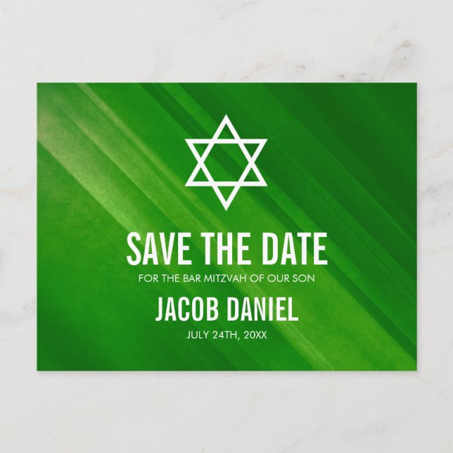 Carte Postale Faire-part Moderne Green Grunge Bar Mitzvah Enregistrer la da (Devant)