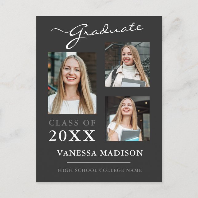 Carte Postale Faire-part moderne Gris Script (Devant)