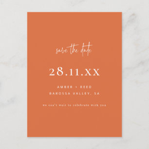 Carte Postale Faire-part Moderne Minimaliste Épargne Orange Save the Date