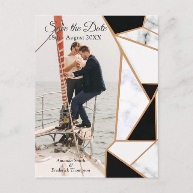 Carte Postale Faire-part Moderne Or Noir Abstrait sur Marbre Blanc (Devant)