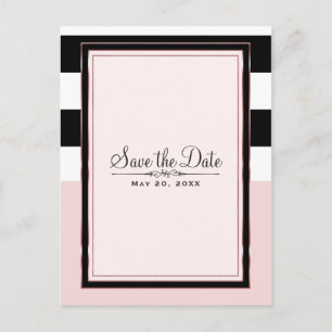 Carte Postale Faire-part Moderne rayures noires et blanches roses Enregistr