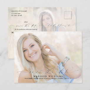 Carte Postale Faire-part Moderne Script 2 Photo Graduation Enregistrer la d