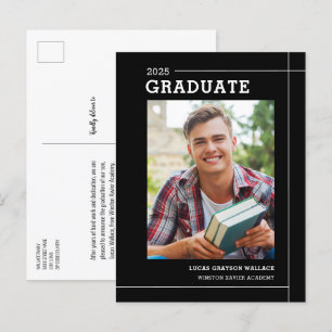Carte Postale Faire-part Moderne Simple Black White Photo Graduation