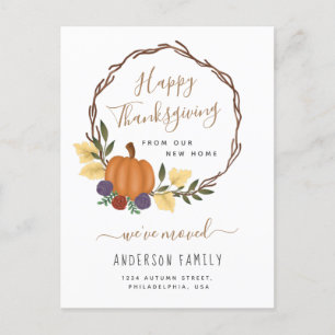 Carte Postale Faire-part Moderne Thanksgiving Automne Citrouille Wreath Mov