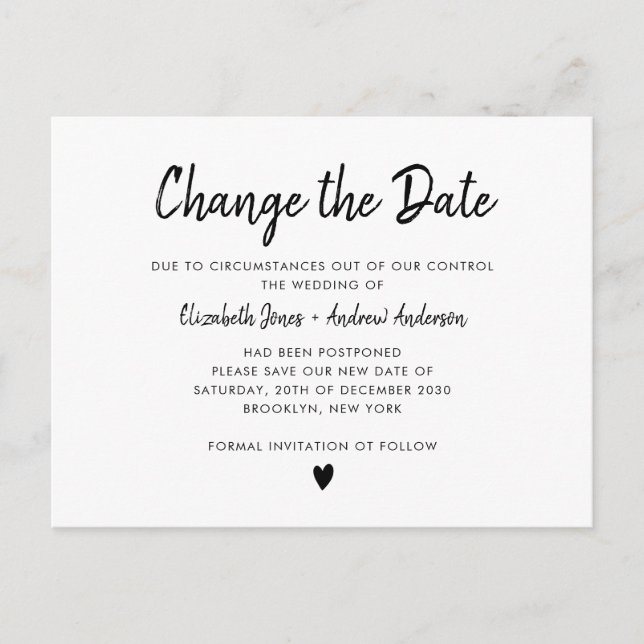 Carte Postale Faire-part Modifier le script de date Simple Minimaliste Mode (Devant)