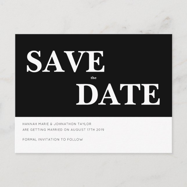 Carte Postale Faire-part Monochrome - Enregistrez la date (Devant)