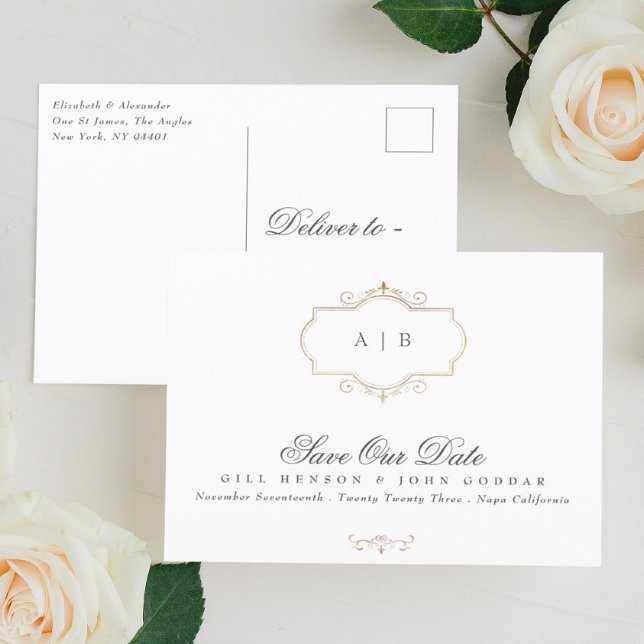 Carte Postale Faire-part Monogramme classique en or monogramme Foil Enregis (Créateur téléchargé)
