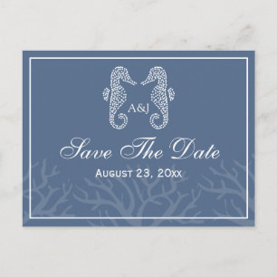 Carte Postale Faire-part Monogramme De Cheval Bleu Enregistrer La Date Cart