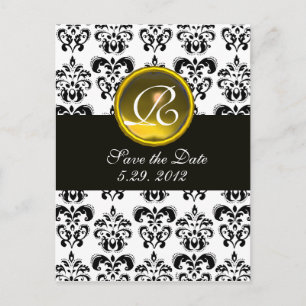CARTE POSTALE FAIRE-PART MONOGRAMME DE TOPAZ JAUNE NOIR ET BLANC