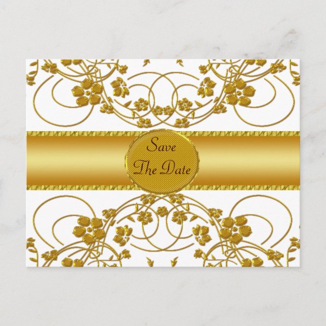 Carte Postale Faire-part Monogramme Mariage or et blanc (Devant)