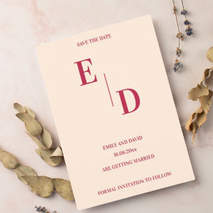 Carte Postale Faire-part Monogramme Moderne Mariage Magenta Enregistrer La