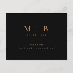 Carte Postale Faire-part Monogramme or simple Noir Enregistrer la date