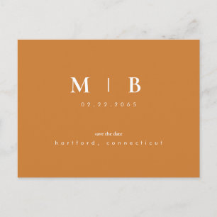 Carte Postale Faire-part Monogramme simple et élégant Orange Enregistrer la