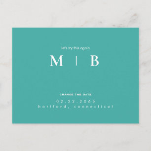 Carte Postale Faire-part Monogramme simple et élégant Turquoise Changer la 