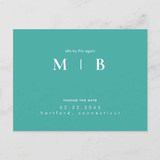 Carte Postale Faire-part Monogramme simple et élégant Turquoise Changer la  (Devant)