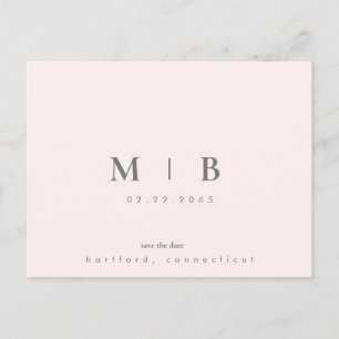 Carte Postale Faire-part Monogramme simple et lisse Mariage en blanc Enregi