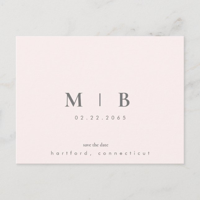 Carte Postale Faire-part Monogramme simple et lisse Mariage en blanc Enregi (Devant)