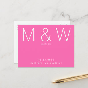 Carte Postale Faire-part Monogramme simple Mariage rose chaud Enregistrer l