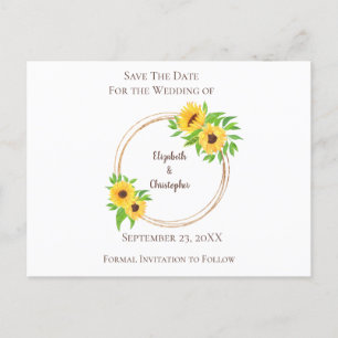 Carte Postale Faire-part Monogramme tournesol vert Feuille Mariage rustique