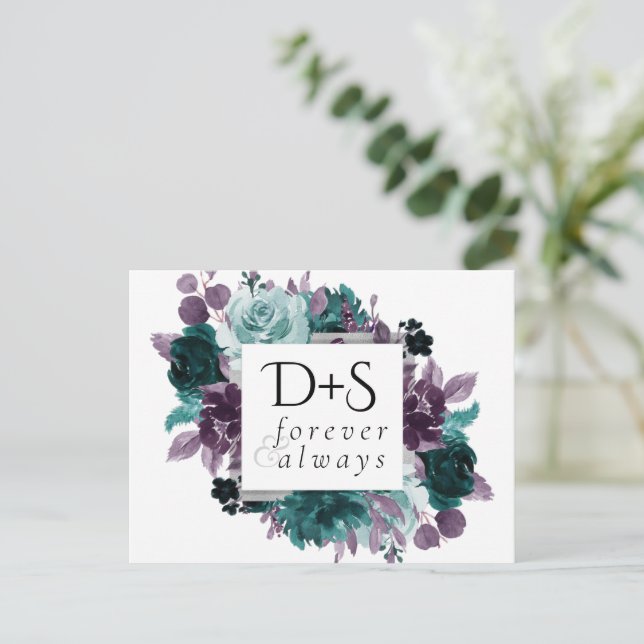 Carte Postale Faire-part Moody Boho | Couronne Turquoise et turquoise de fl (Debout devant)