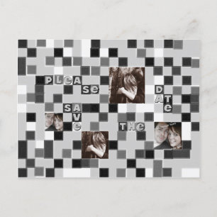 Carte Postale Faire-part Mosaïque noire et blanche Enregistrer la date Cart