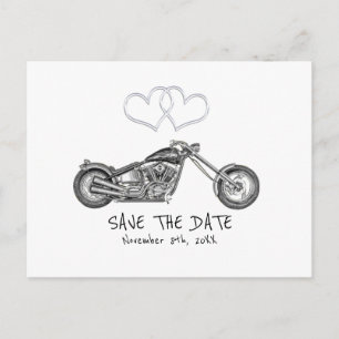 Carte Postale Faire-part Motocyclette & Silver Hearts Biker Save The Date