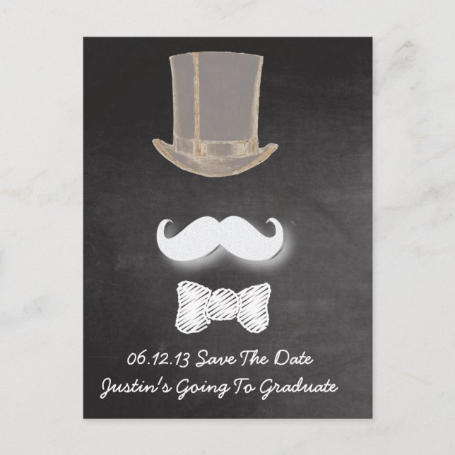 Carte Postale Faire-part Moustache Chalk Design Enregistrer La Date (Devant)