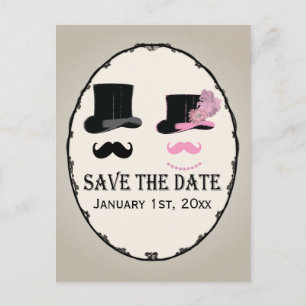 Carte Postale Faire-part Moustache et chapeau supérieur Enregistrer la cart