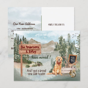 Carte Postale Faire-part Moving Golden Retriever Dog Woods Nouvelle adresse