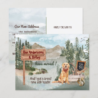 Carte Postale Faire-part Moving Golden Retriever Dog Woods Nouvelle adresse