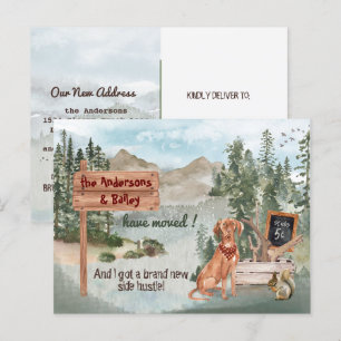 Carte Postale Faire-part Moving Vizsla Dog Woodland Pines Nouvelle adresse 