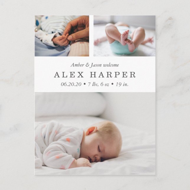 Carte Postale Faire-part Naissance classique de collage de photo (Devant)