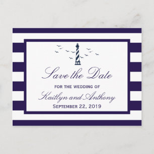 Carte Postale Faire-part Nautical Lighthouse Wedding Enregistrer La Date