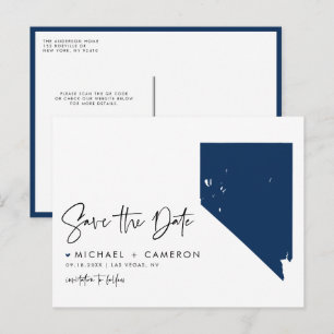 Carte Postale Faire-part Navy Blue Nevada State Map QR Code Enregistrer la