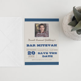 Carte Postale Faire-part Navy Blue & Silver Bar Mitzvah Enregistrer la date