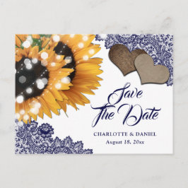 Carte Postale Faire-part Navy Blue Sunflower Wedding Save The Date Postcard