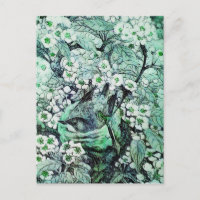 NID D'OISEAU, ARBRE AUX FLEURS BLANCHES ET VERTES 