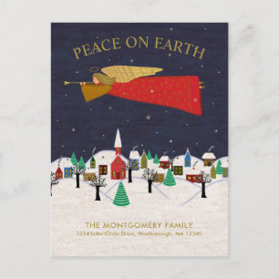 Carte Postale Faire-part Noël Angel Ville Folk Art Holiday Moving