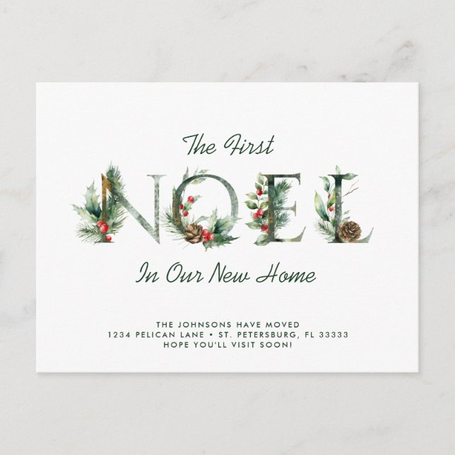 Carte Postale Faire-part Noël Berries Floral Noel Holiday Moving (Devant)