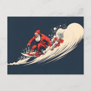 Carte Postale Faire-part Noël d'été de Surfing Père Noël