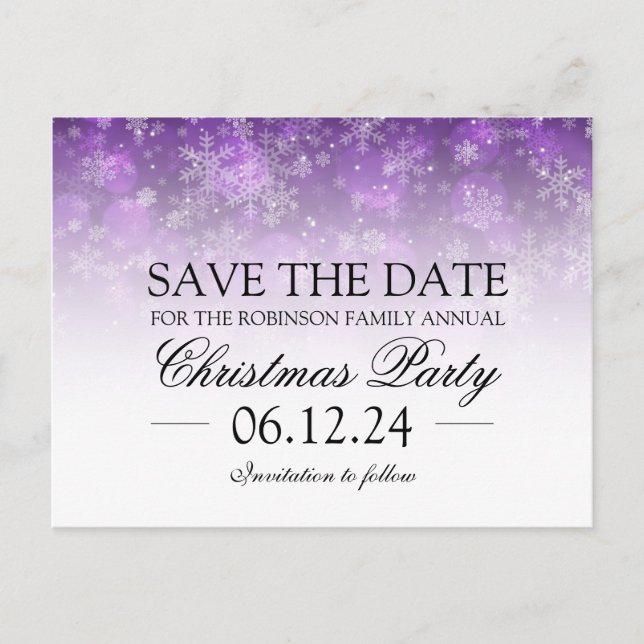 Carte Postale Faire-part Noël Enregistrer La Date Fête Étincelle Violet (Devant)