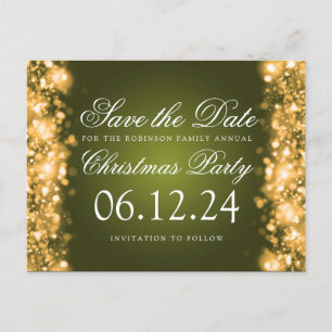 Carte Postale Faire-part Noël Enregistrer La Date Pailleté Or Vert