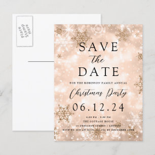 Carte Postale Faire-part Noël Enregistrer La Date Rose Gold Winter Wonder